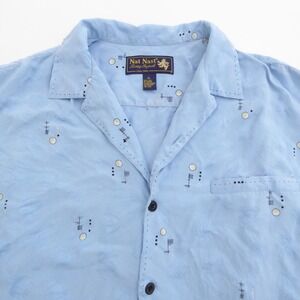 Nat Nast Luxury Originals Mens Blue Silk Embroidered Camp Shirt XL Limited Ed